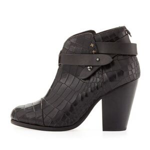 Rag & Bone Harrow Black Croc Embossed Leather Ankle Boots